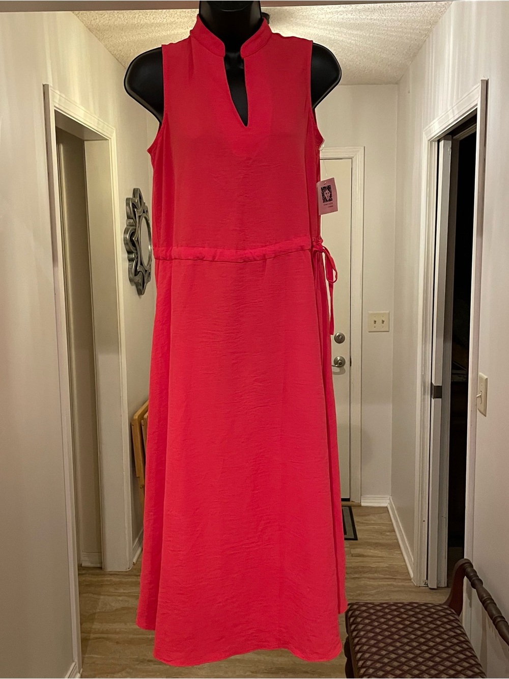 Anne Klein Sleeveless Coral Pink Maxi Dress with Tie Waist Size 2